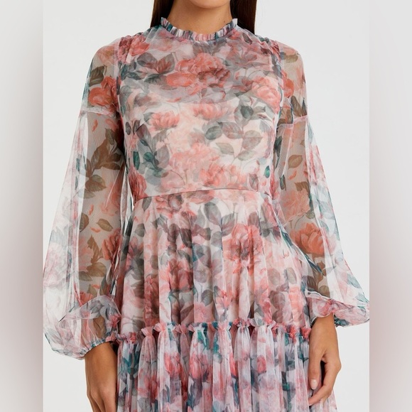 Mac Duggal High Neck Long Balloon Sleeve Midi Dress 11405 - Picture 2 of 3